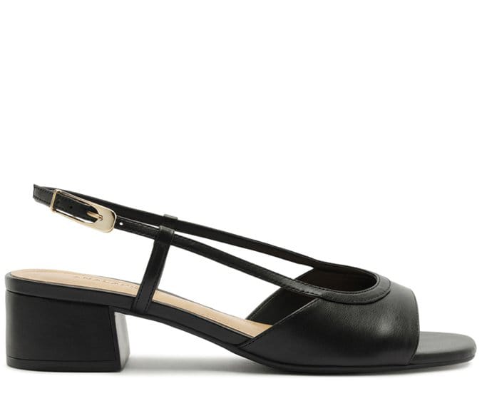 Sandália Couro Slingback Salto Bloco Preta Anacapri