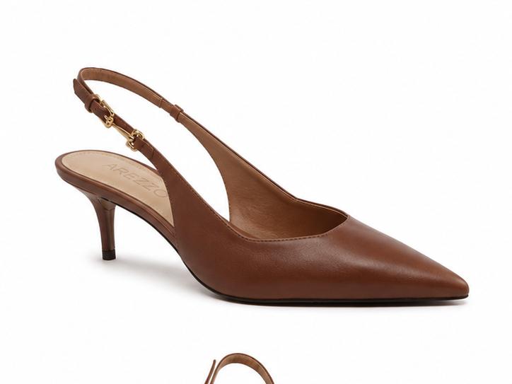 Scarpin Couro Slingback Bico Fino Caramelo Arezzo