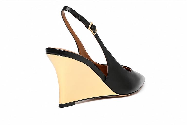 Scarpin Couro Slingback Salto Anabela Dourado Arezzo — foto 3